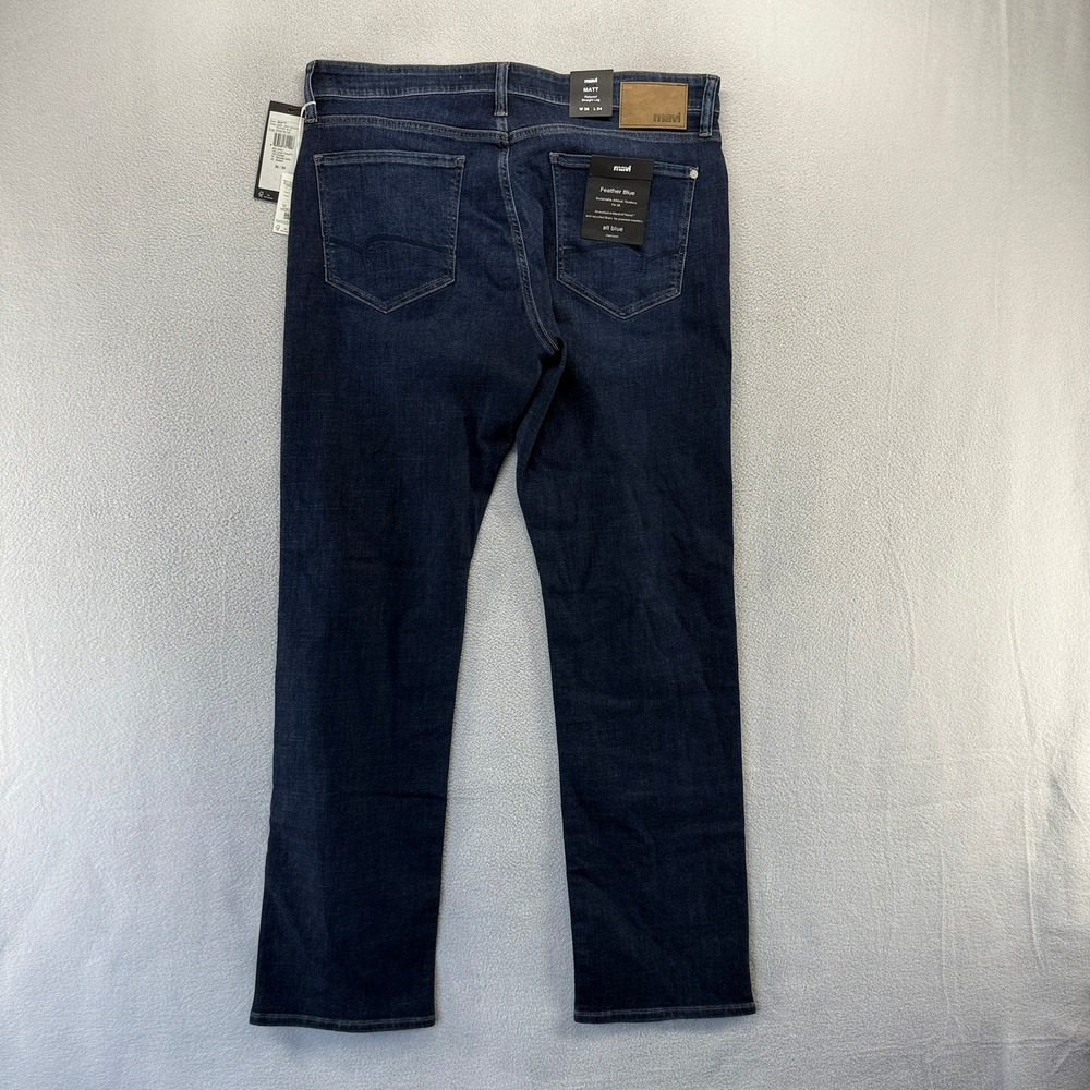 Mavi Jeans Men 36x34 Blue Matt Relaxed Straight Leg Dark Brushed Denim NEW